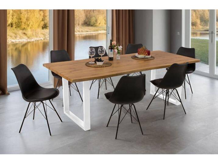 Esstisch Baumkante Holz-Optik Wildeiche 220 x 100 U-Gestell weiß JOSY von Möbelliebling
