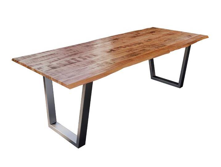 Esstisch Baumkante Massiv Mango naturfarben 220 x 100 silber V-Gestell DORA von Möbelliebling
