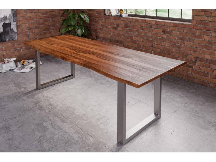 Esstisch Baumkante Massiv Sheesham-Holz naturfarben 140 x 80 U-Gestell silber Hero Esstisch Baumkante Massiv Sheesham-Holz naturfarben 140 x 80 U-Gestell silber Hero von Möbelliebling