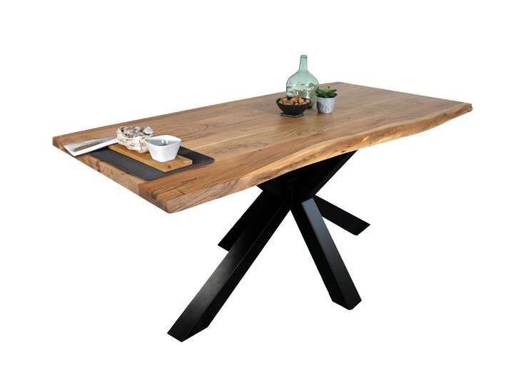 Esstisch Baumkante massiv Akazie Natur 180 x 90 Spider-Gestell schwarz TIM von Möbelliebling