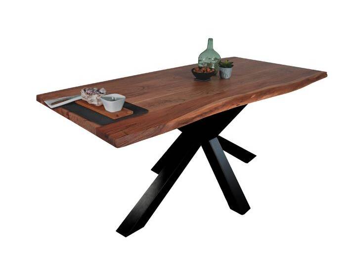 Esstisch Baumkante massiv Akazie Nussbaum 120 x 80 Spider-Gestell schwarz TIM Esstisch Baumkante massiv Akazie Nussbaum 120 x 80 Spider-Gestell schwarz TIM von Möbelliebling