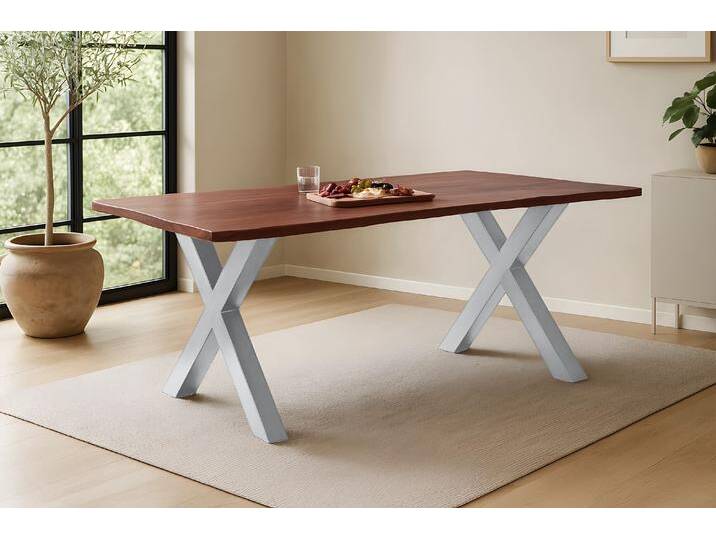 Esstisch Baumkante massiv Akazie kastanienfarben 180 x 90 cm X-Gestell silber Roxana Esstisch Baumkante massiv Akazie kastanienfarben 180 x 90 cm X-Gestell silber Roxana von Möbelliebling