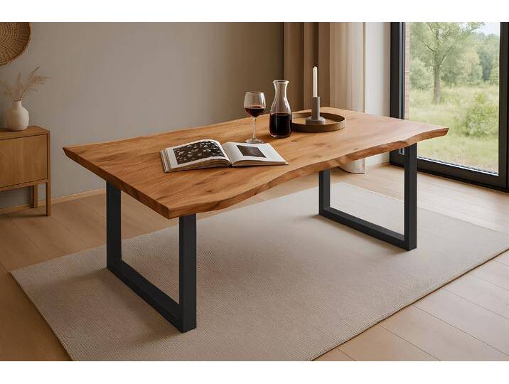 Esstisch Baumkante massiv Akazie natur 120 x 80 schwarz QUINN von Möbelliebling