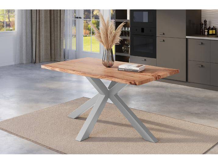 Esstisch Baumkante massiv Akazie natur 160 x 85 cm Spider-Gestell silber KALEA von Möbelliebling