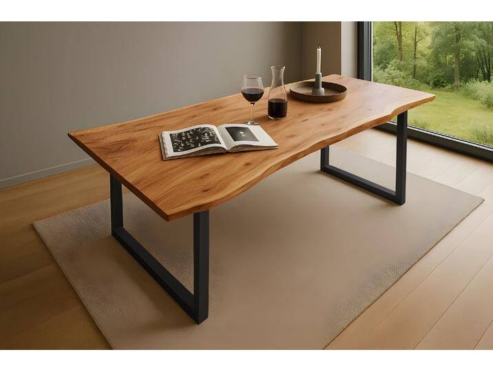 Esstisch Baumkante massiv Akazie natur 180 x 90 schwarz QUINN von Möbelliebling