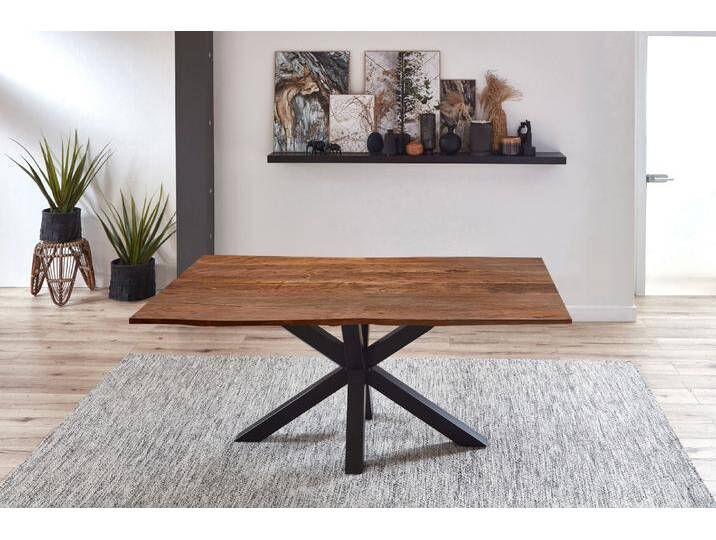 Esstisch Baumkante massiv Akazie nussbaum 140 cm Spider-Gestell schwarz QUINCY von Möbelliebling
