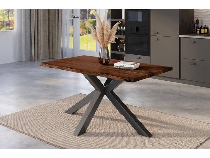 Esstisch Baumkante massiv Akazie nussbaum 140 x 80 cm Spider-Gestell schwarz Kalea Esstisch Baumkante massiv Akazie nussbaum 140 x 80 cm Spider-Gestell schwarz Kalea von Möbelliebling