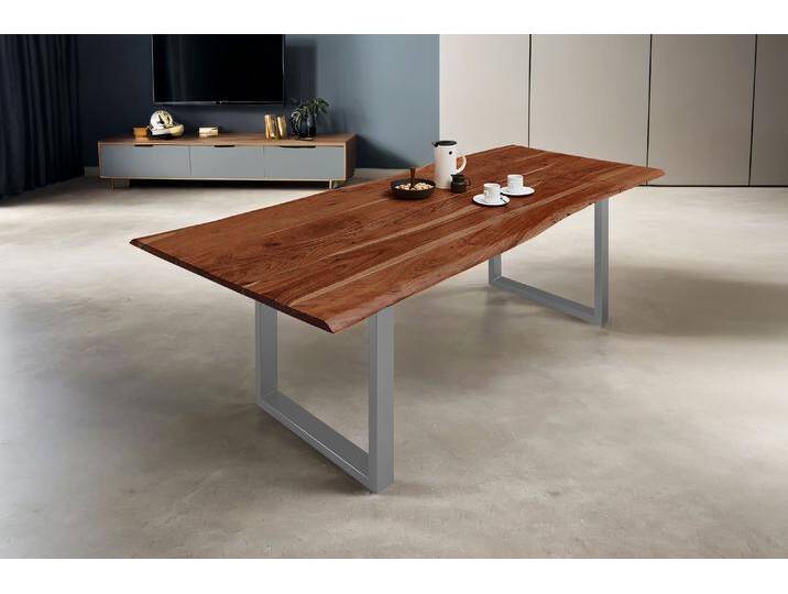 Esstisch Baumkante massiv Akazie nussbaum 140 x 80 silber MILO Esstisch Baumkante massiv Akazie nussbaum 140 x 80 silber MILO von Möbelliebling