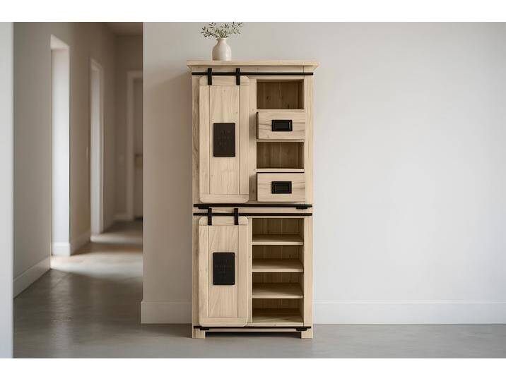 Highboard Vitrine Akazie massiv 80 x 45 x 175 cm eichefarben LIBRO Highboard Vitrine Akazie massiv 80 x 45 x 175 cm eichefarben LIBRO von Möbelliebling