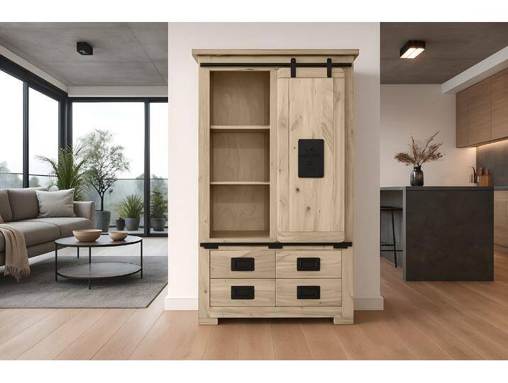 Highboard Vitrine Akazie massiv 90 x 45 x 150 cm eichefarben LIBRO Highboard Vitrine Akazie massiv 90 x 45 x 150 cm eichefarben LIBRO von Möbelliebling