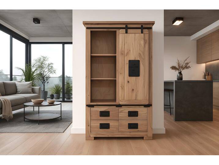 Highboard Vitrine Akazie massiv 90 x 45 x 150 cm naturfarben LIBRO Highboard Vitrine Akazie massiv 90 x 45 x 150 cm naturfarben LIBRO von Möbelliebling