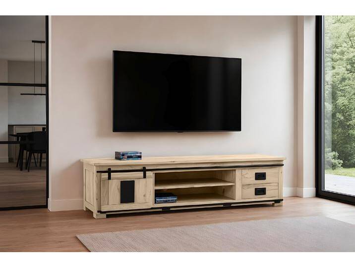 Lowboard Kommode TV-Board mit Schiebetür, 2 Schubfächern & 4 Fächern Akazie massiv eiche 200 x 55 x 50 cm LIBRO Lowboard Kommode TV-Board mit Schiebetür, 2 Schubfächern & 4 Fächern Akazie massiv eiche 200 x 55 x 50 cm LIBRO von Möbelliebling