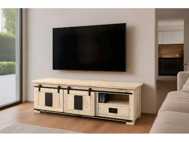 Lowboard Kommode TV-Board mit Schiebetüren, Schubfach & 3 Fächern Akazie massiv eiche 160 x 45 x 50 cm LIBRO Lowboard Kommode TV-Board mit Schiebetüren, Schubfach & 3 Fächern Akazie massiv eiche 160 x 45 x 50 cm LIBRO von Möbelliebling