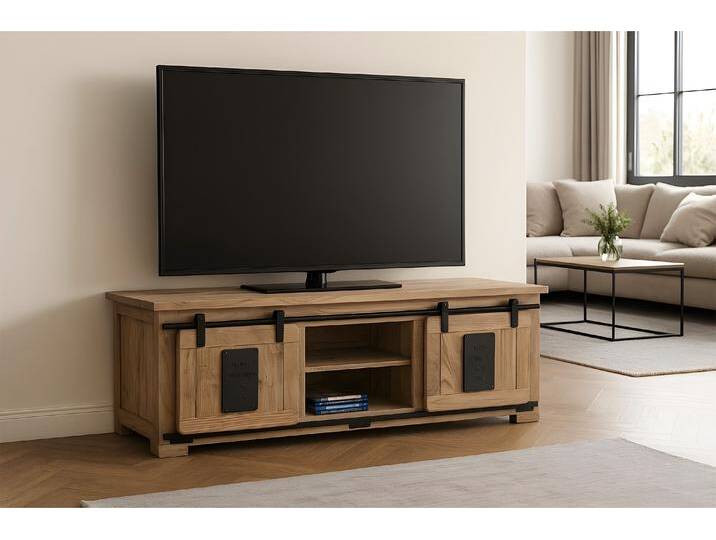 Lowboard Kommode TV-Board mit Schiebetüren & 6 Fächern Akazie massiv natur 145 x 45 x 50 cm LIBRO Lowboard Kommode TV-Board mit Schiebetüren & 6 Fächern Akazie massiv natur 145 x 45 x 50 cm LIBRO von Möbelliebling