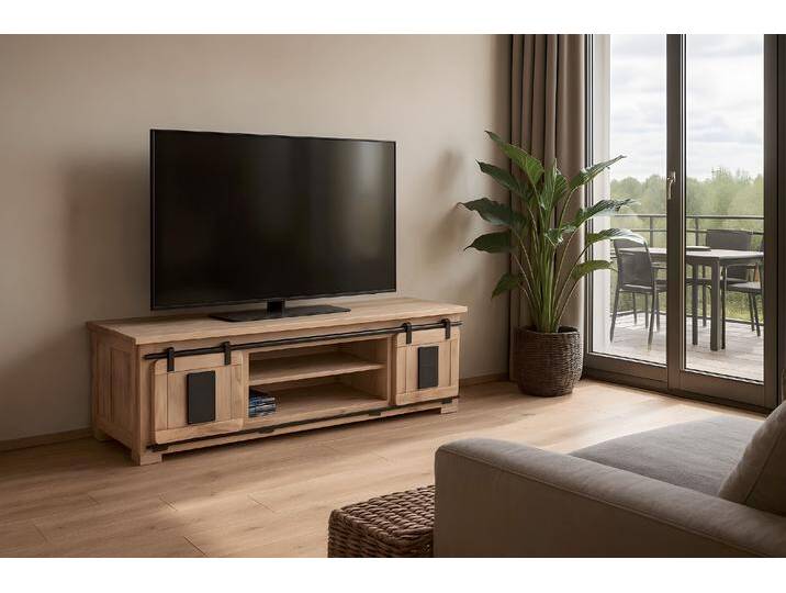 Lowboard Kommode TV-Board mit Schiebetüren & 6 Fächern Akazie massiv natur 180 x 55 x 50 cm LIBRO Lowboard Kommode TV-Board mit Schiebetüren & 6 Fächern Akazie massiv natur 180 x 55 x 50 cm LIBRO von Möbelliebling