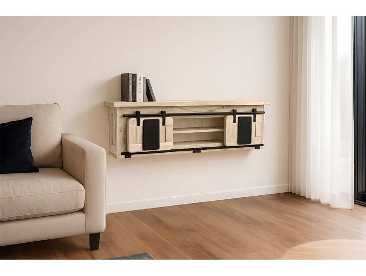 Wandboard Kommode mit Schiebetüren & 2 Schubfächern Akazie massiv eiche 130 x 25 x 35 cm LIBRO Wandboard Kommode mit Schiebetüren & 2 Schubfächern Akazie massiv eiche 130 x 25 x 35 cm LIBRO von Möbelliebling