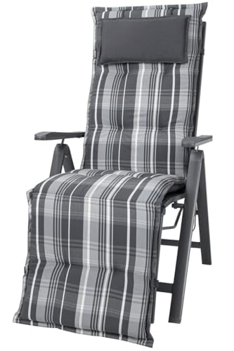 Auflagen mit Kopfpolster für Relaxliegen Liegestühle 173 cm lang 8 cm dick Dessin Miami 90584-700 in grau (ohne Sessel) (1) von Möbelträume