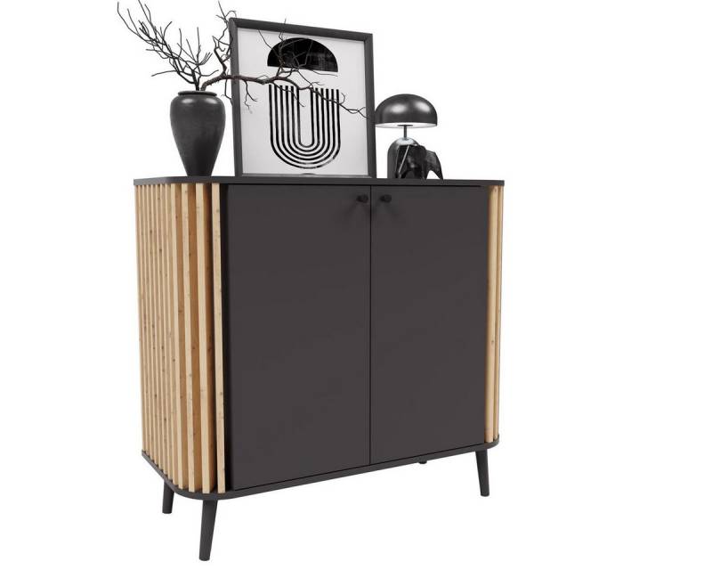 möbelvita Kommode Fresh Kommode B/H/T 92x87,5x40 in grau und Artisan Eiche, aufgesetzte Lamellen in 3D-Optik von Möbelvita