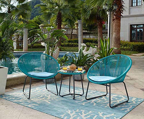 Möbilia® Garten Sitzgruppe, 5-teilig Polyrattan, Metall, Sicherheitsglas L = 0 x B = 0 x H = 0 cm türkis, Beine schwarz, Kissen hellblau von Möbilia