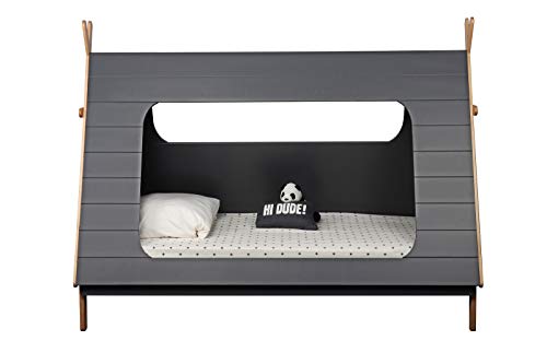 Möbilia® Kinderbett Bett für Kinder, Zeltform, grau, 90x200 cm MDF, Pinie L = 215 x B = 105 x H = 165 cm grau, Natur von Möbilia