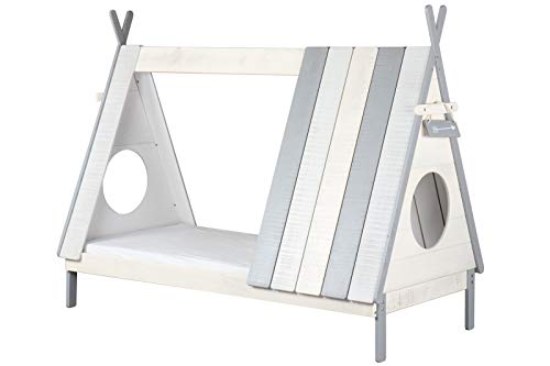 Möbilia® Kinderbett Bett für Kinder, Zeltform, grau-weiß, 90x200 cm MDF L = 215 x B = 105 x H = 165 cm weiß, grau von Möbilia