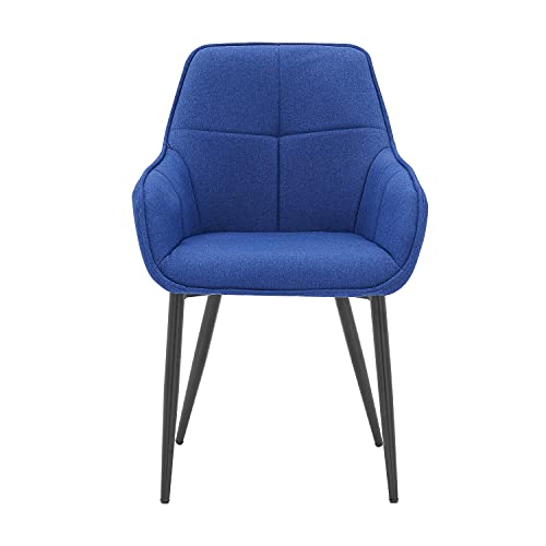 Möbilia® Stuhl mit Armlehnen, Leinen, pulverbeschichtetes Metall, Bezug blau, Gestell schwarz, 55x46x86 cm von Möbilia
