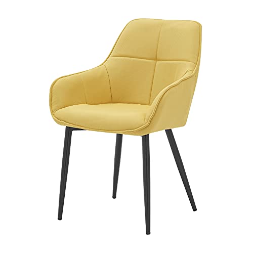 Möbilia® Stuhl mit Armlehnen fürs Esszimmer, Leinen, pulverbeschichtetes Metall, Bezug gelb, Gestell schwarz, Sitzhöhe 49, Sitzbreite 40 cm, Sitztiefe 44 cm, Armlehnhöhe 61-65 cm von Möbilia