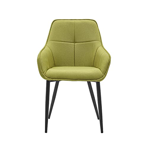 Möbilia® Stuhl mit Armlehnen fürs Esszimmer, Leinen, pulverbeschichtetes Metall, Bezug grün, Gestell schwarz, Sitzhöhe 49, Sitzbreite 40 cm, Sitztiefe 44 cm, Armlehnhöhe 61-65 cm von Möbilia