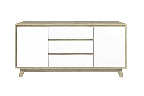 MOEBILIA Sideboard, Spanplatte laminiert, Schubladen melaminbeschichtet, Beine MDF, Natur, weiß, normal von Moebilia