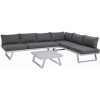 Möbilia Sitzgruppe 1 x Ecksofa + 1 x Couchtisch inkl. Kissen Stahl/Polyholz weiß/grau von Möbilia