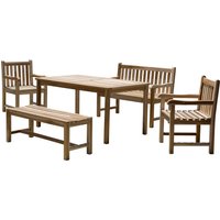 Möbilia Sitzgruppe 2 x Armlehnstühle + 1 Tisch + 2 x Bänke Teak natur von Möbilia
