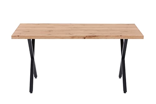 Moebilia Tisch, MDF mit Dekor Wildeiche, Metall, Platte Natur, Gestell Schwarz, 160x90 cm von Moebilia