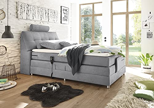 MöbisandMore Designer Boxspringbett Emil 120x200 cm H3 bis 130 KG | Komfort Matratzen | Stauraum - Motor + Premium Topper inkl. (Light Grey) von MöbisandMore