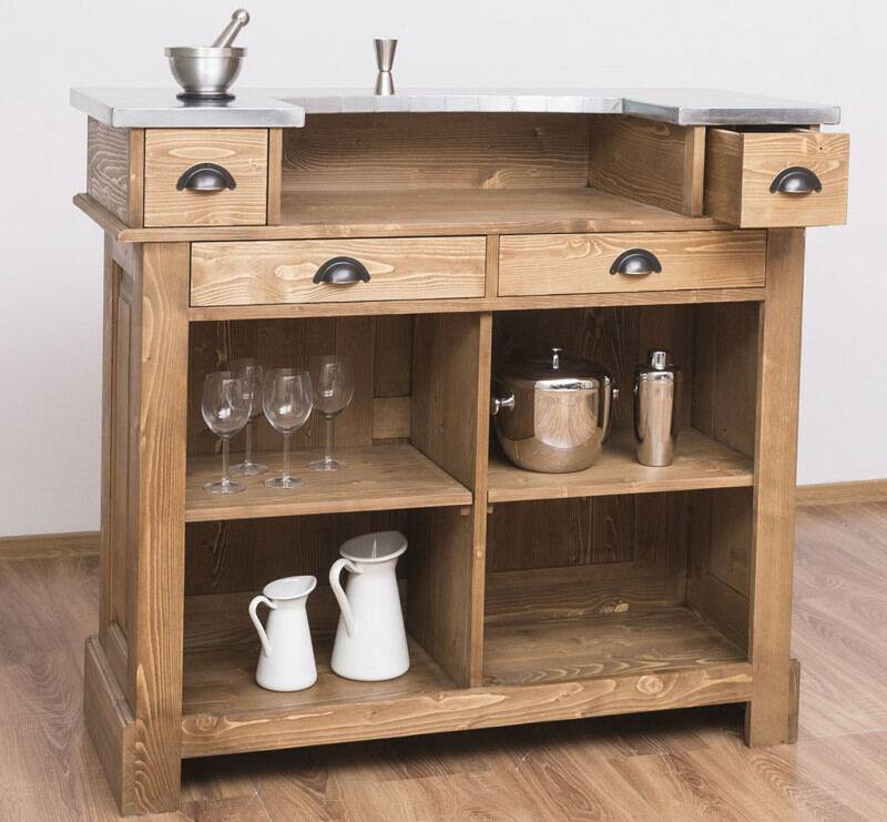 Braune Hausbar Massivholz mit Zinkplatte Braune Hausbar Massivholz mit Zinkplatte von Möbro Manufacturing