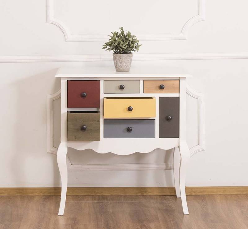 Bunter Konsolentisch mit verschiedenen Schubfächer Landhaus von Möbro Manufacturing
