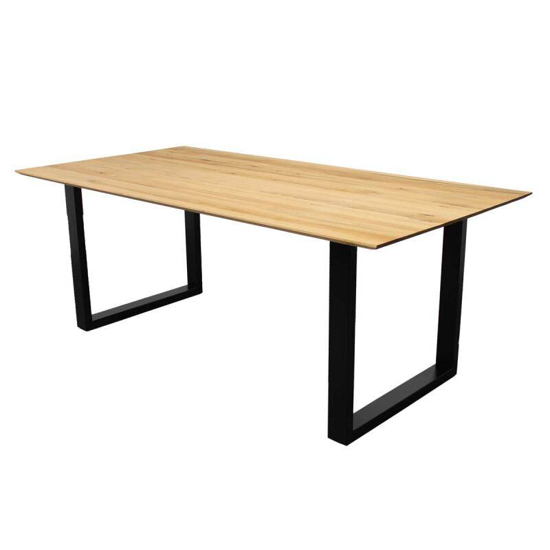 Esstisch Schweizer Kante Wildeiche 220 x 100 cm mit Metall U-Gestell in schwarz von Möbro Manufacturing