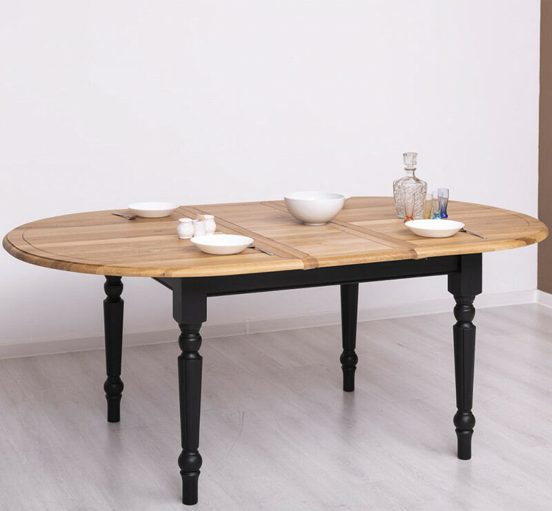 Esstisch schwarz ausziehbar (160/200cm) - Eichenplatte von Möbro Manufacturing