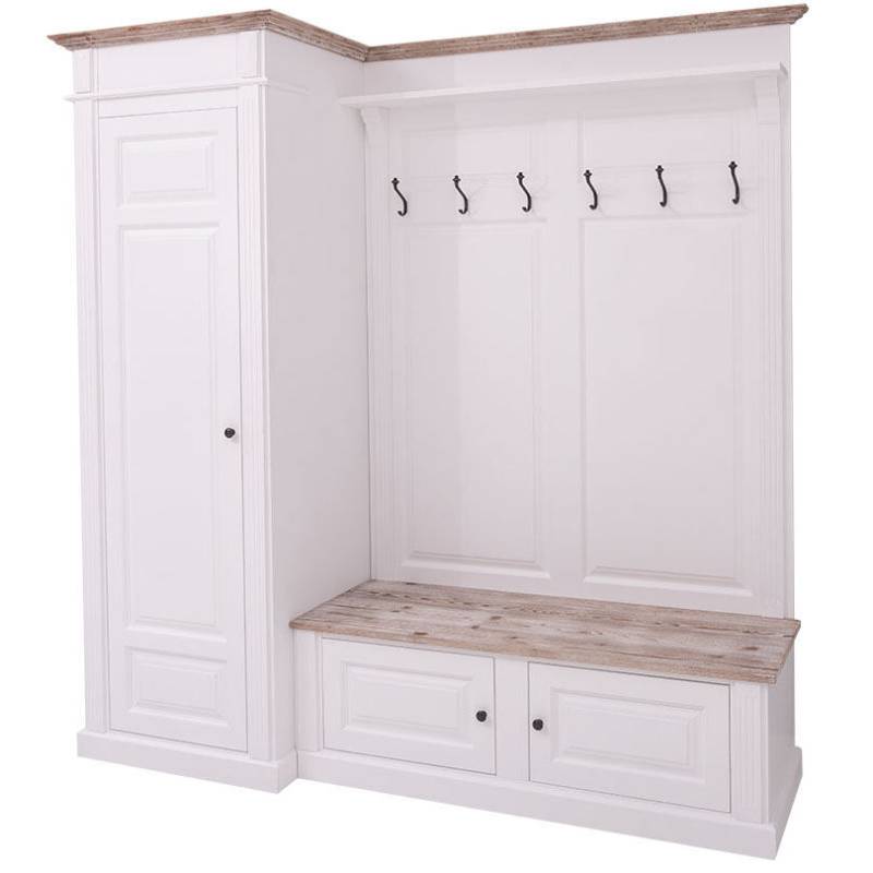 Große Landhaus Garderobe mit Schrank links natur (unlackiert) von Möbro Manufacturing