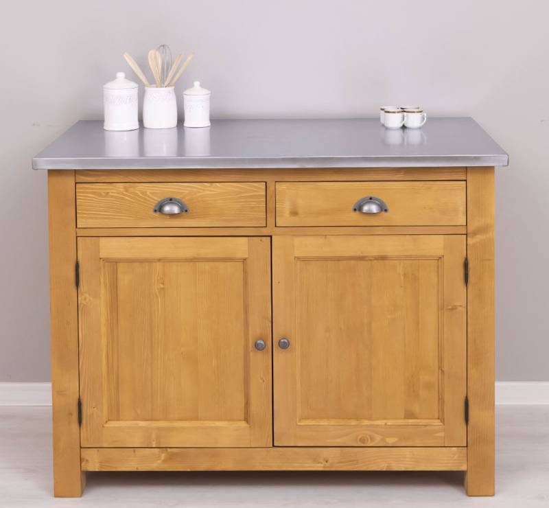 Großes Küchenmodul zwei Schubladen im Landhausstil - Zinkplatte natur (unlackiert) von Möbro Manufacturing