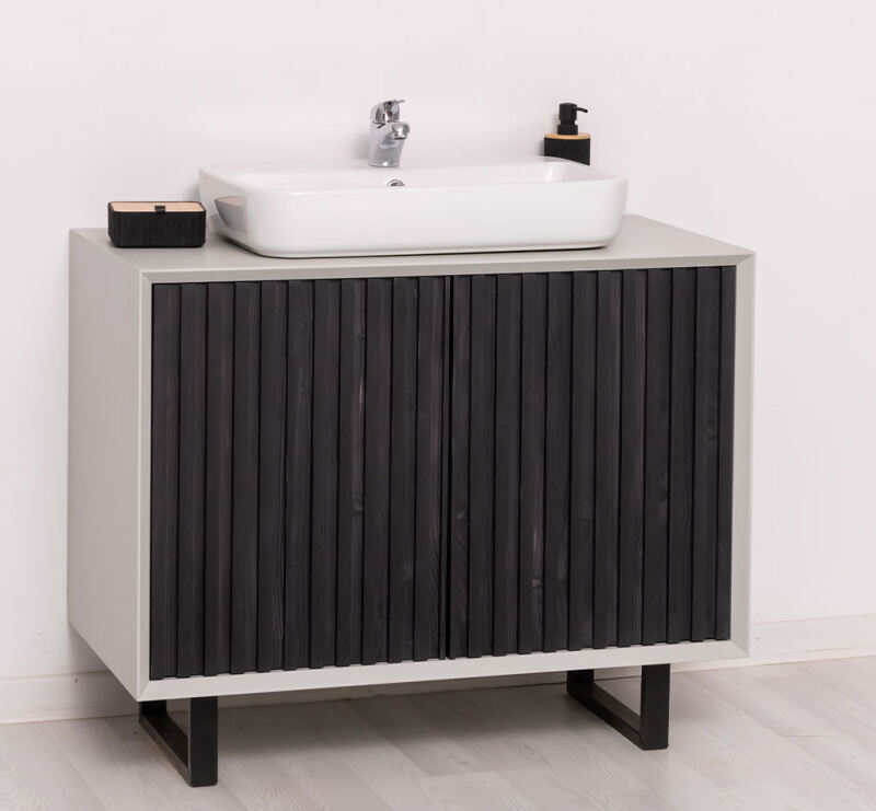 Kleiner Waschbecken-Unterschrank in Lamellenoptik Konfigurator alles frei wählbar Kleiner Waschbecken-Unterschrank in Lamellenoptik Konfigurator alles frei wählbar von Möbro Manufacturing