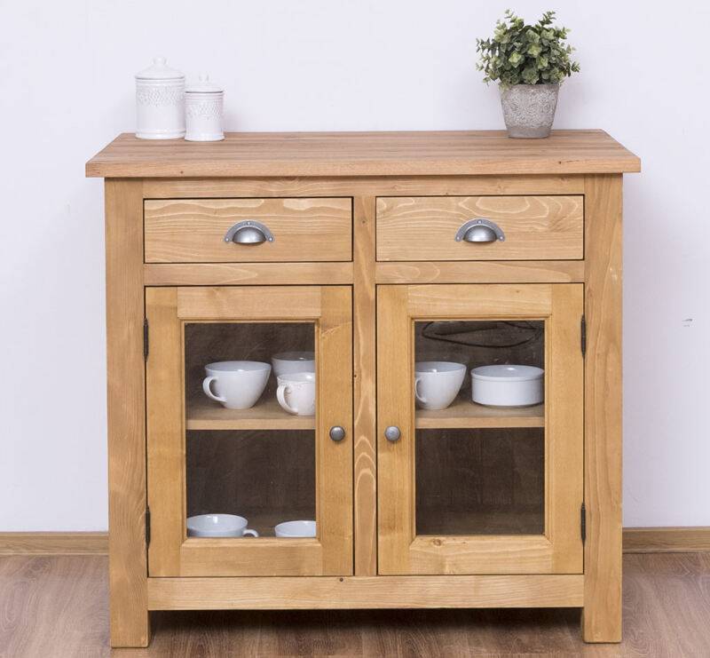 Küchenmodul mit Glastüren im Landhausstil mit Eichenplatte hellbraun von Möbro Manufacturing