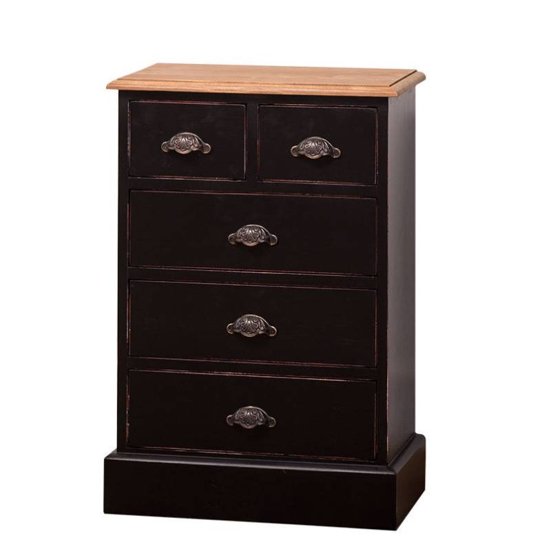 Landhaus-Nachttisch Provence - 5 Schubladen, Eichenplatte gewachst von Möbro Manufacturing