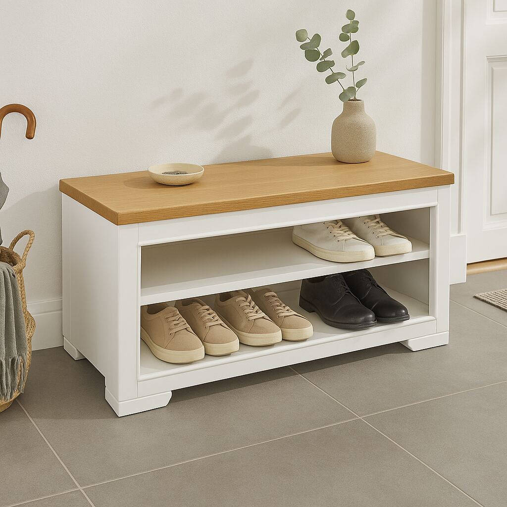 Landhaus Schuhregal Stockholm altweiß-hellbraun Landhaus Schuhregal Stockholm altweiß-hellbraun von Möbro Manufacturing