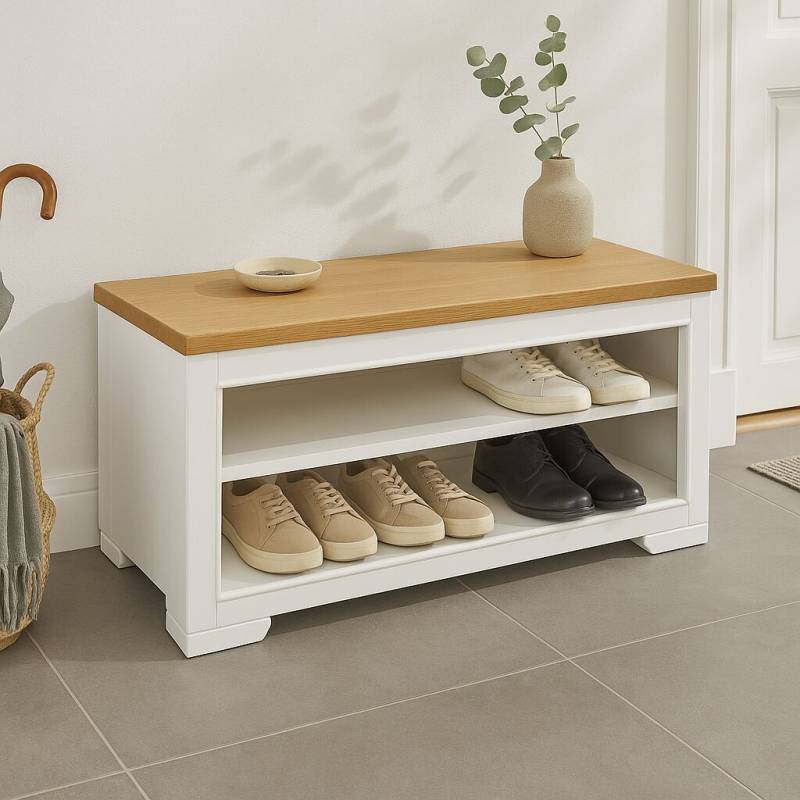 Landhaus Schuhregal Stockholm altweiß-hellbraun Landhaus Schuhregal Stockholm altweiß-hellbraun von Möbro Manufacturing