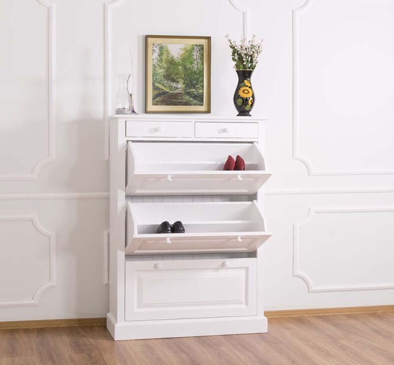 Landhaus Schuhschrank mit Kippfächern weiß von Möbro Manufacturing
