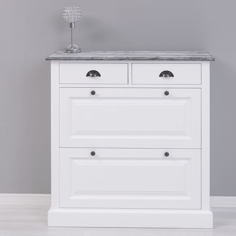 Landhaus Schuhschrank weiss mit Deckplatte schiefergrau von Möbro Manufacturing