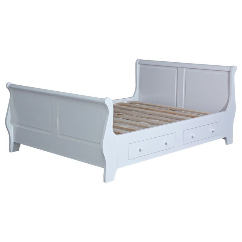 Landhausbett (180x200cm) geschwungenes Kopf- und Fußteil mit Schubkästen natur (unlackiert) von Möbro Manufacturing