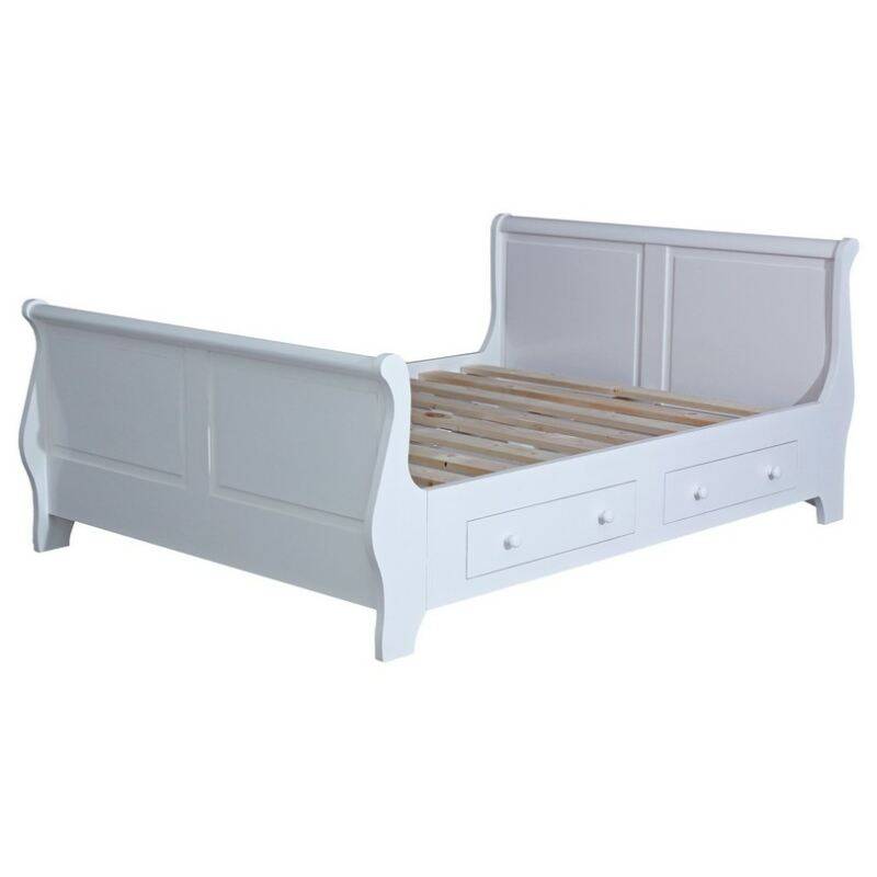 Landhausbett (180x200cm) geschwungenes Kopf- und Fußteil mit Schubkästen natur (unlackiert) von Möbro Manufacturing