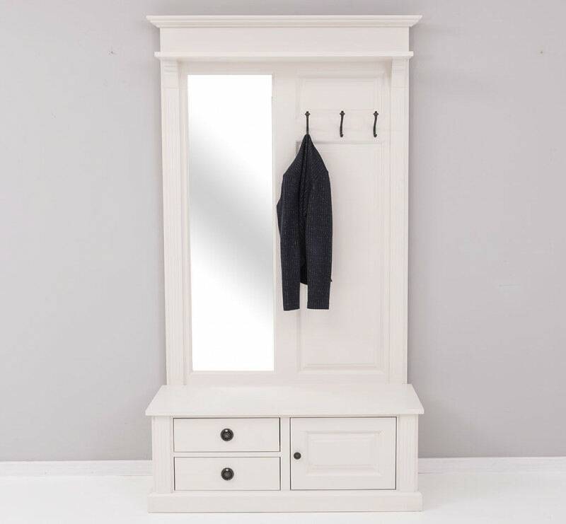 Massivholz Landhaus Garderobe mit Spiegel cremeweiß von Möbro Manufacturing