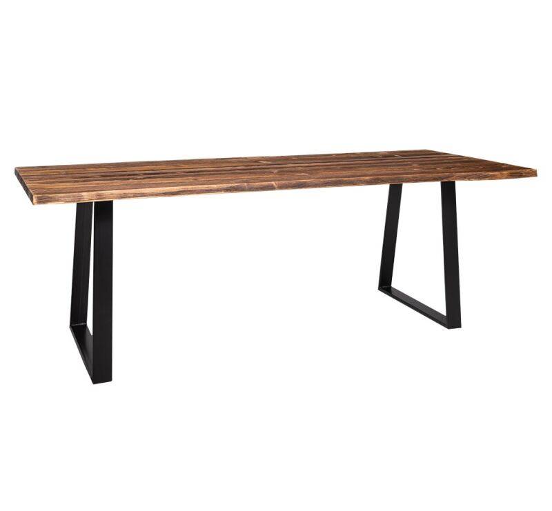 Rustikaler Baumkante-Esstisch mit Trapez-Metallgestell 180 x 100 cm tief gebürstet von Möbro Manufacturing